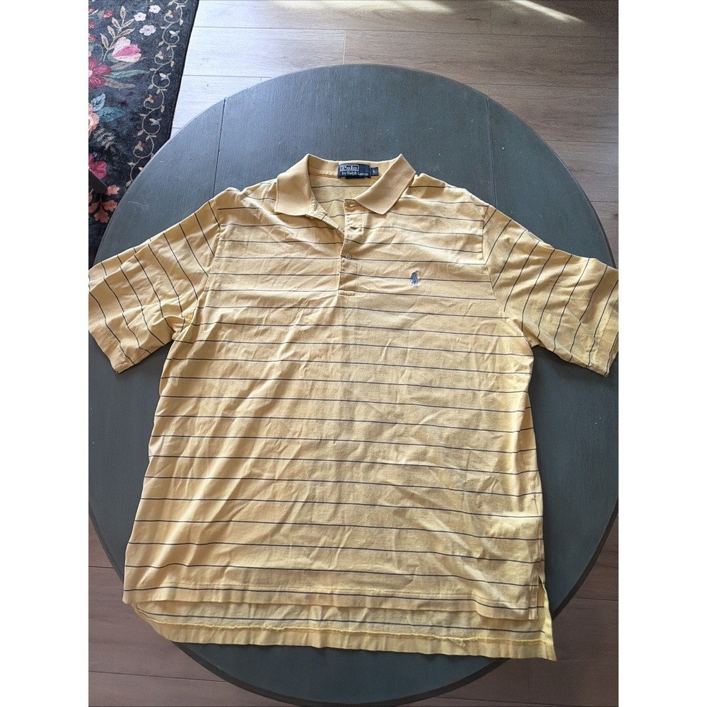 Polo By Ralph Lauren Men's Yellow And Blue Striped Short Sleeve Polo Size L Peru